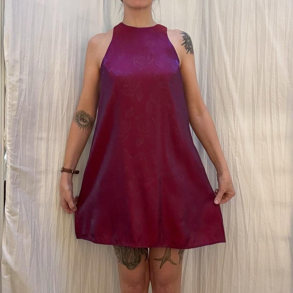 Pink and purple iridescent rose‎ print mini dress vintage Y2K shimmery XS/S - Picture 3 of 8